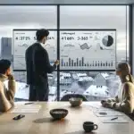 Norwegian team reviewing e learning kpi dashboard in a bright oslo office