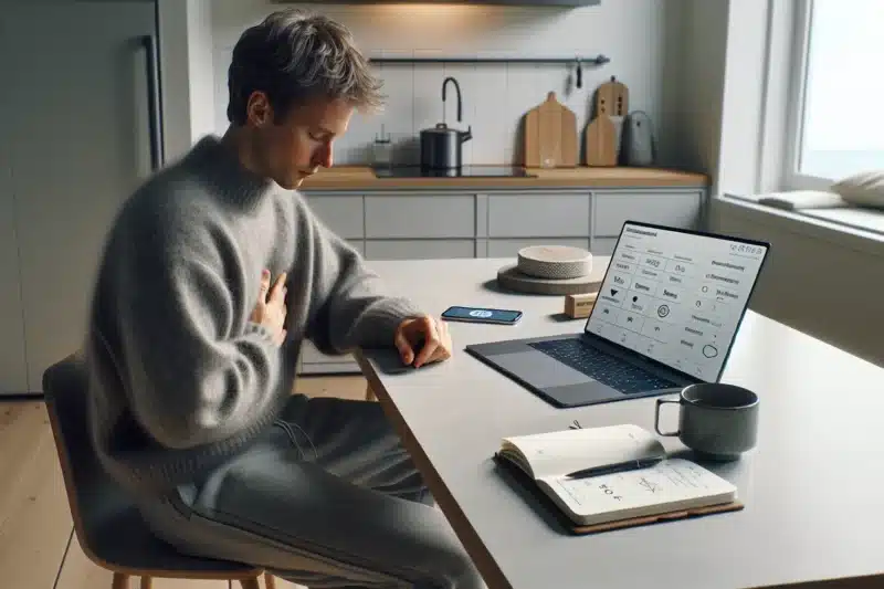 Norwegian adult practicing breathing while following a stress management online course