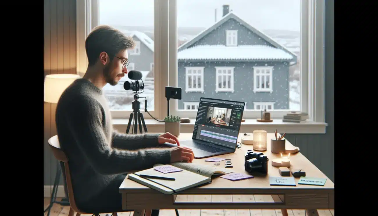 Norwegian course creator recording an online course in a home office