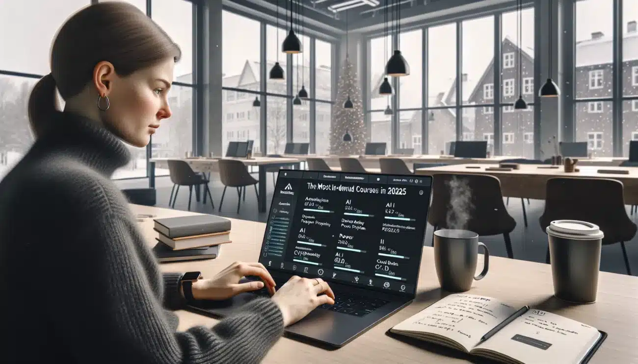 Norwegian professional viewing most in demand 2025 courses on a laptop in oslo