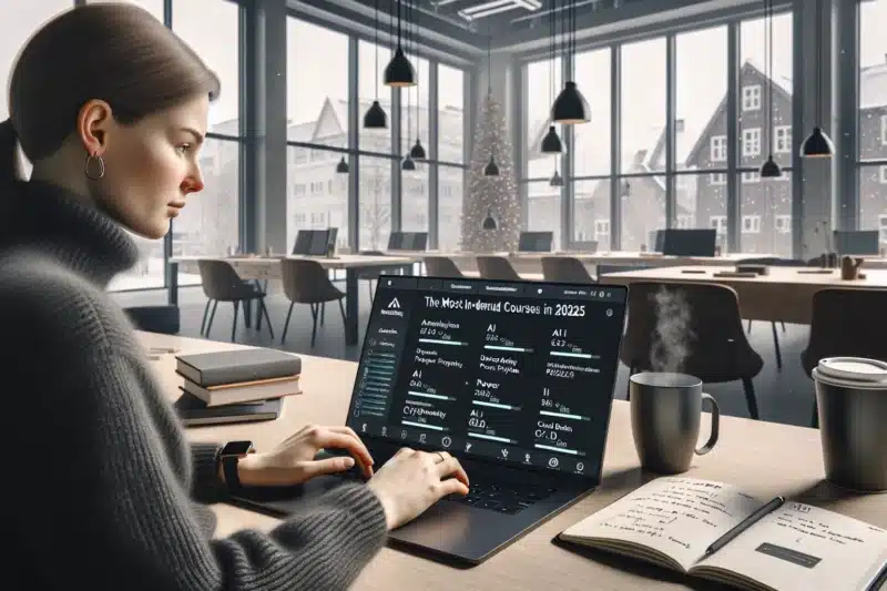 Norwegian professional viewing most in demand 2025 courses on a laptop in oslo