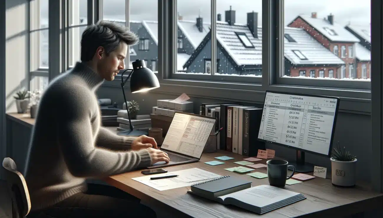Person in a norwegian home office studying for professional certification exams