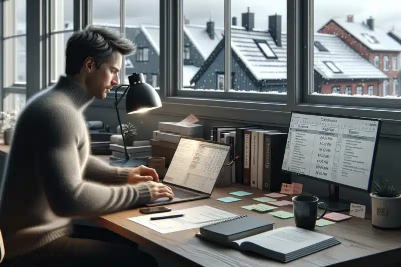 Person in a norwegian home office studying for professional certification exams
