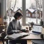Woman in norway comparing personal development online courses on a laptop at home